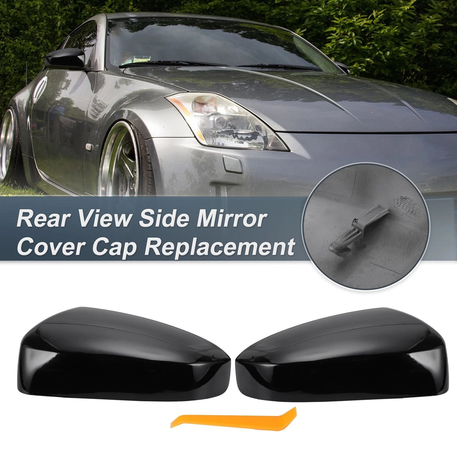 Set of 2 Rearview Mirror Cover Caps Gloss Black for Nissan Sentra (2007–2012)
