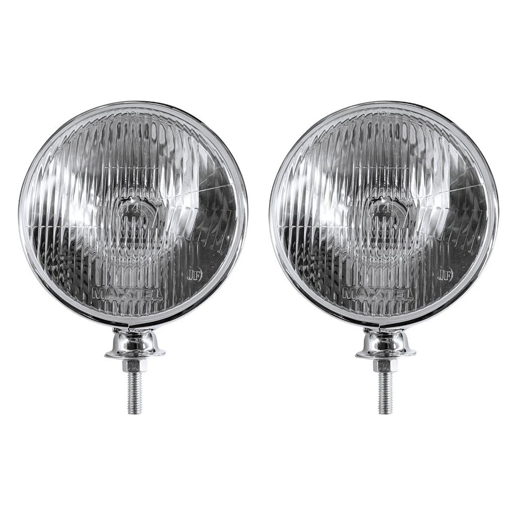 7 Inch Chrome Dietz Style Headlight Pair with Flat H4 Bulb for 12V (—)