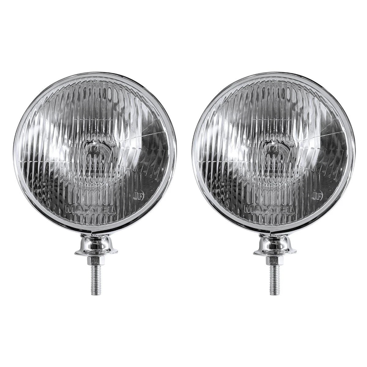 7 Inch Chrome Dietz Style Headlight Pair with Flat H4 Bulb for 12V (—)