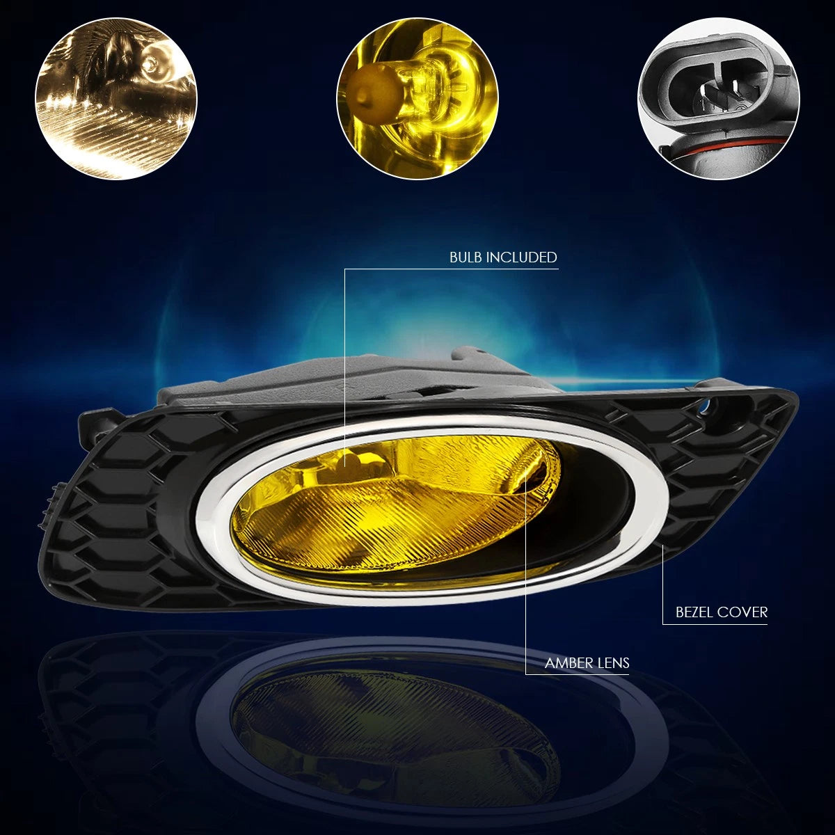 Fog Lights for Honda Civic 4-Dr (2012) - Amber Lens, Switch, Bezel