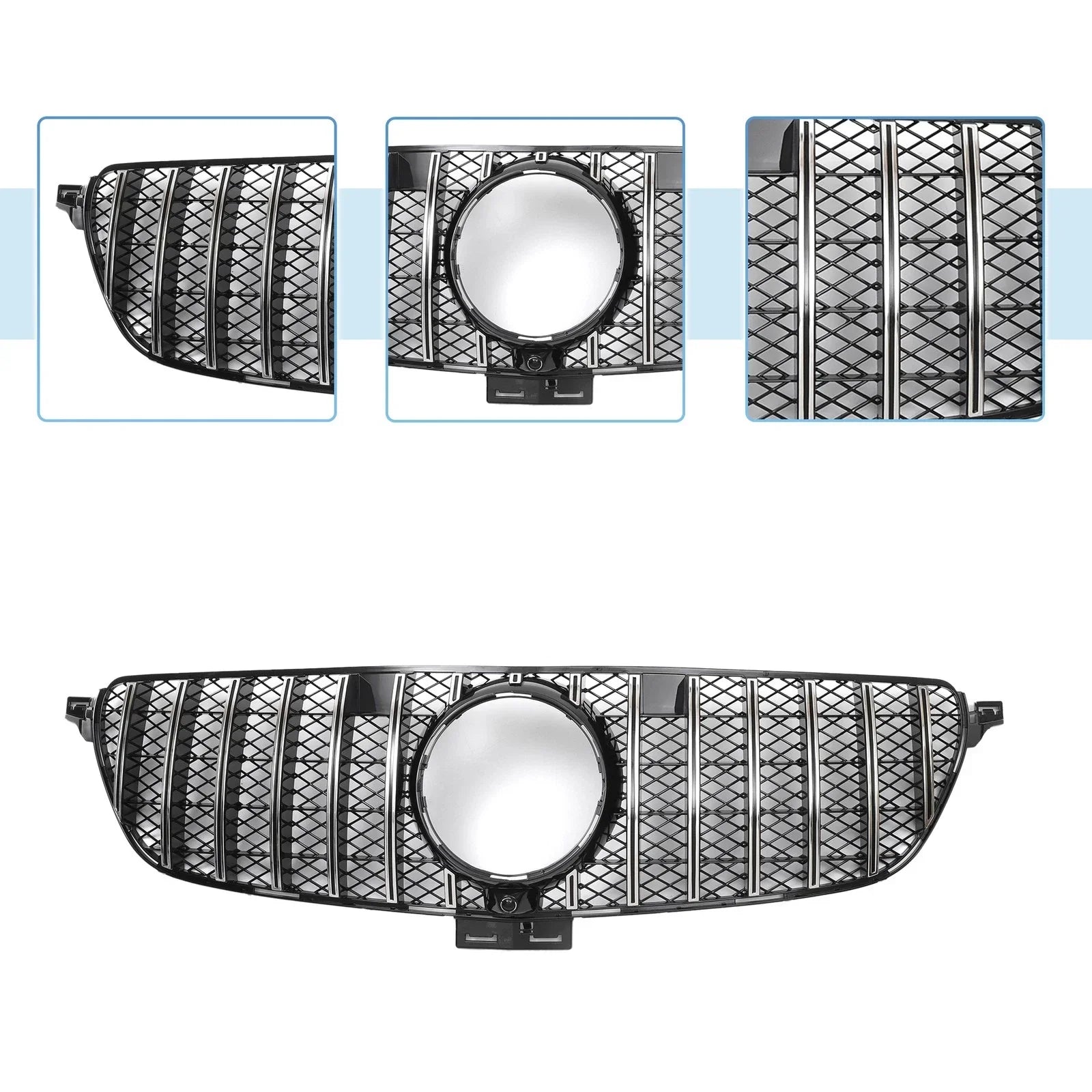 Front Upper Bumper Grille for Mercedes-Benz GLE450 2019 Chrome Silver