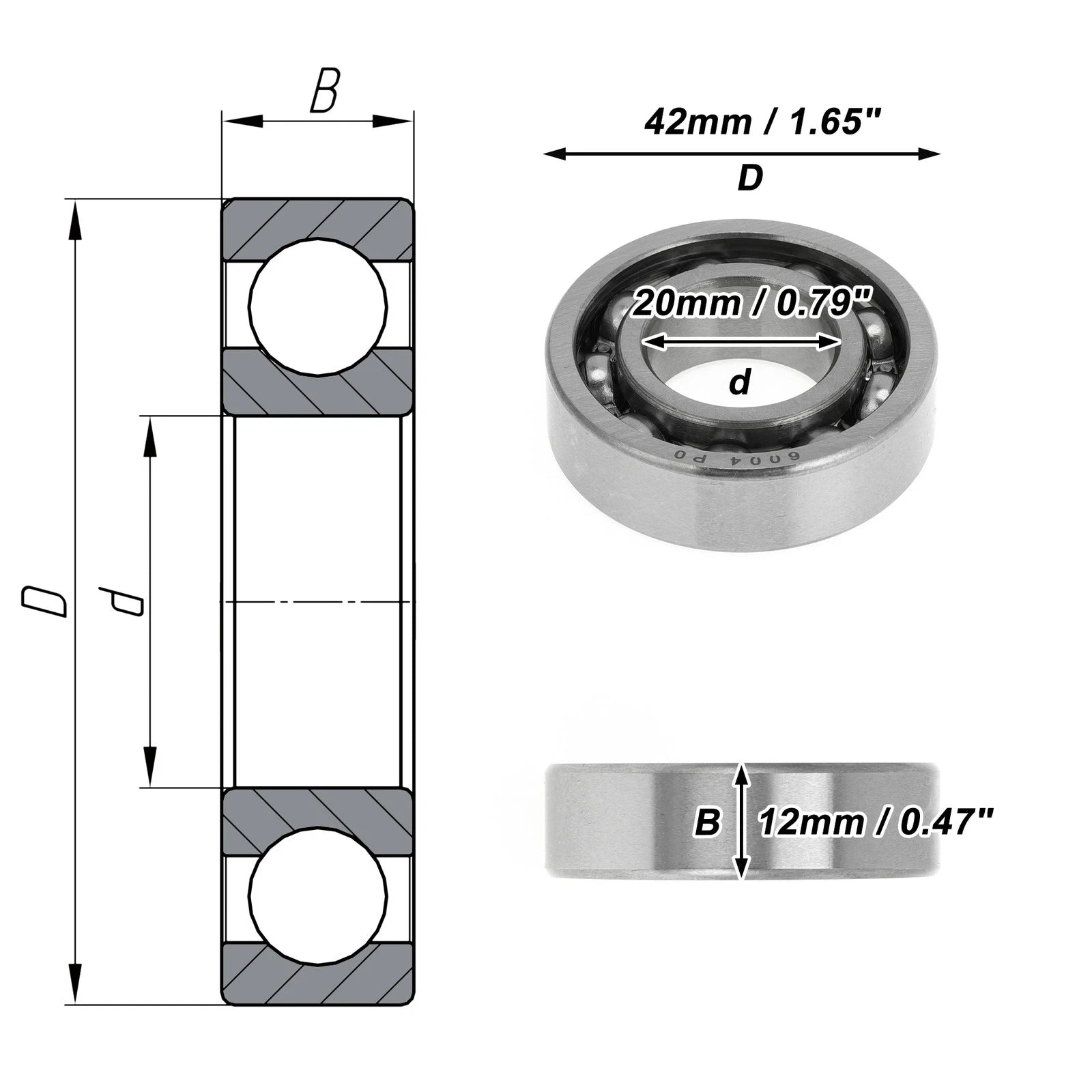 6004 Deep Groove Ball Bearing for Scooter Skateboard Wheel (P0 20x42x12mm)