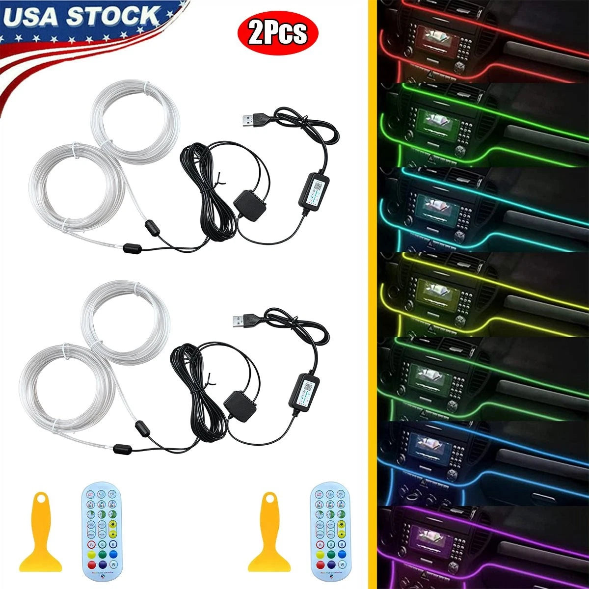 2X 2M RGB LED Car Interior Atmosphere Light Strips for Dodge Ram