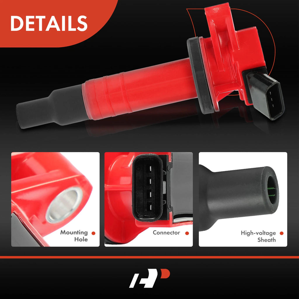 Set of 4 Red Ignition Coils for Toyota Corolla (1999–2008) Matrix Vibe