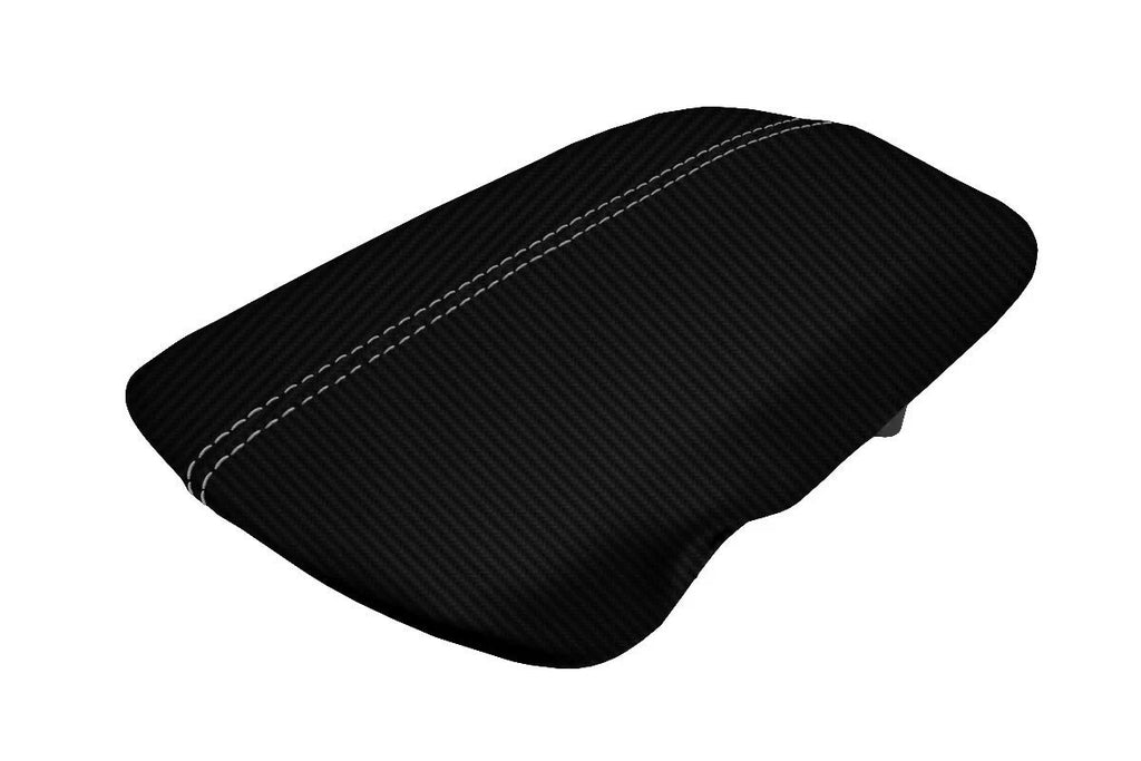 Console Lid Armrest Cover for Ford Mustang (2015–2020) Carbon Fiber Gray Stitch