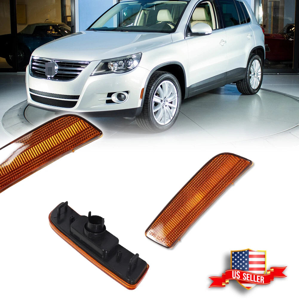2X Amber Lens Front Bumper Side Marker Lights for VW Tiguan (2009–2017)