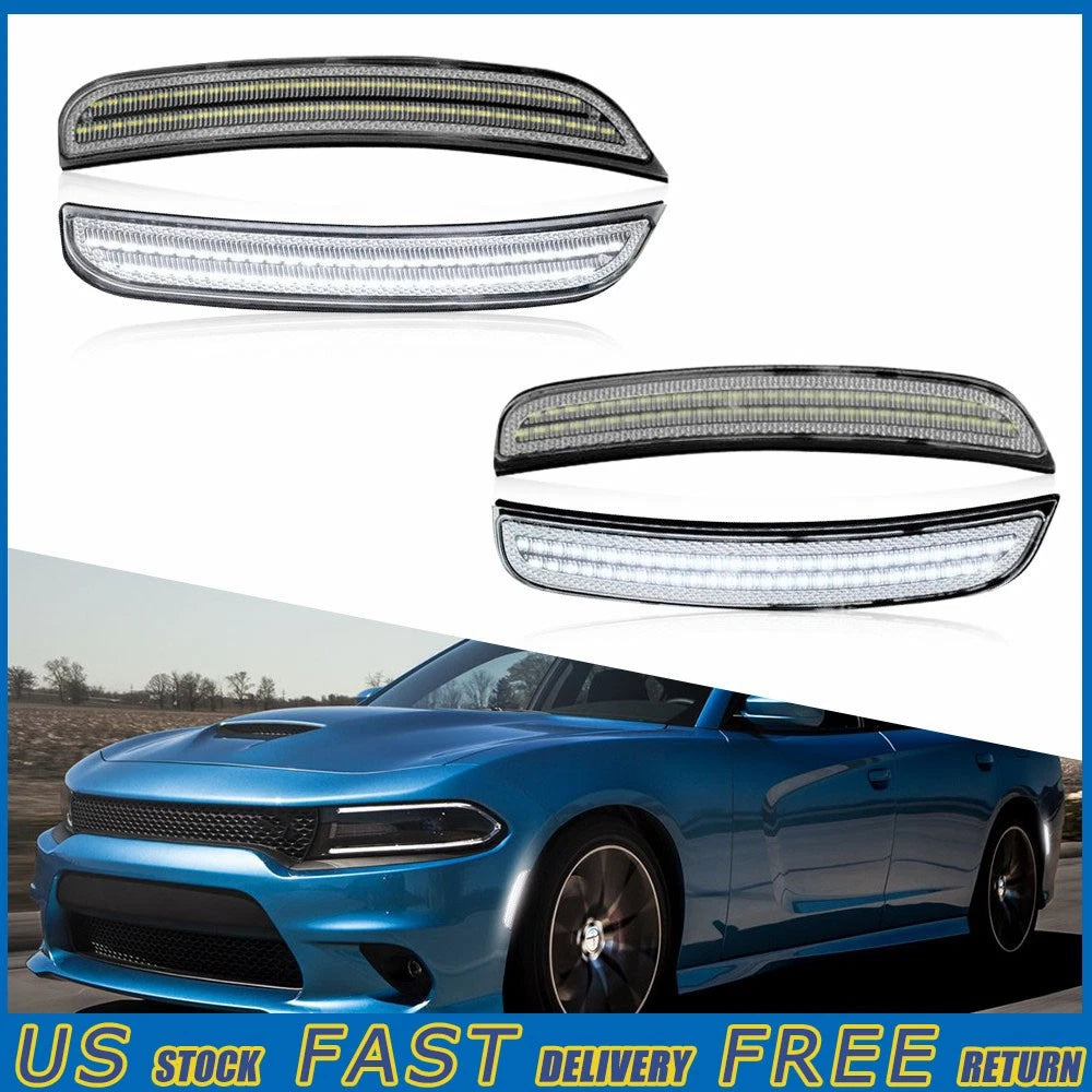 Set of 2 LED Side Marker Lights Clear Lens for Dodge Charger (2015–2022)
