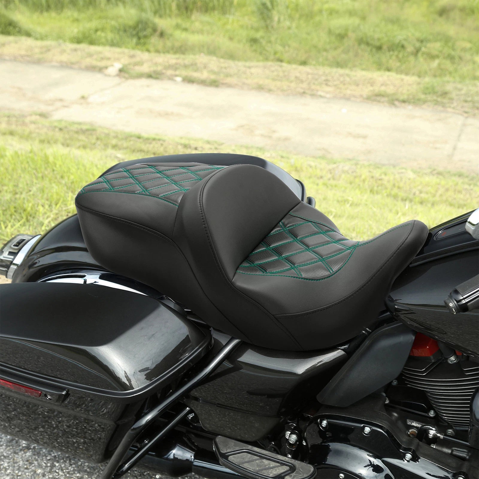 Rider & Passenger Seat for Harley Touring Street Glide (2009–2023) Black Green