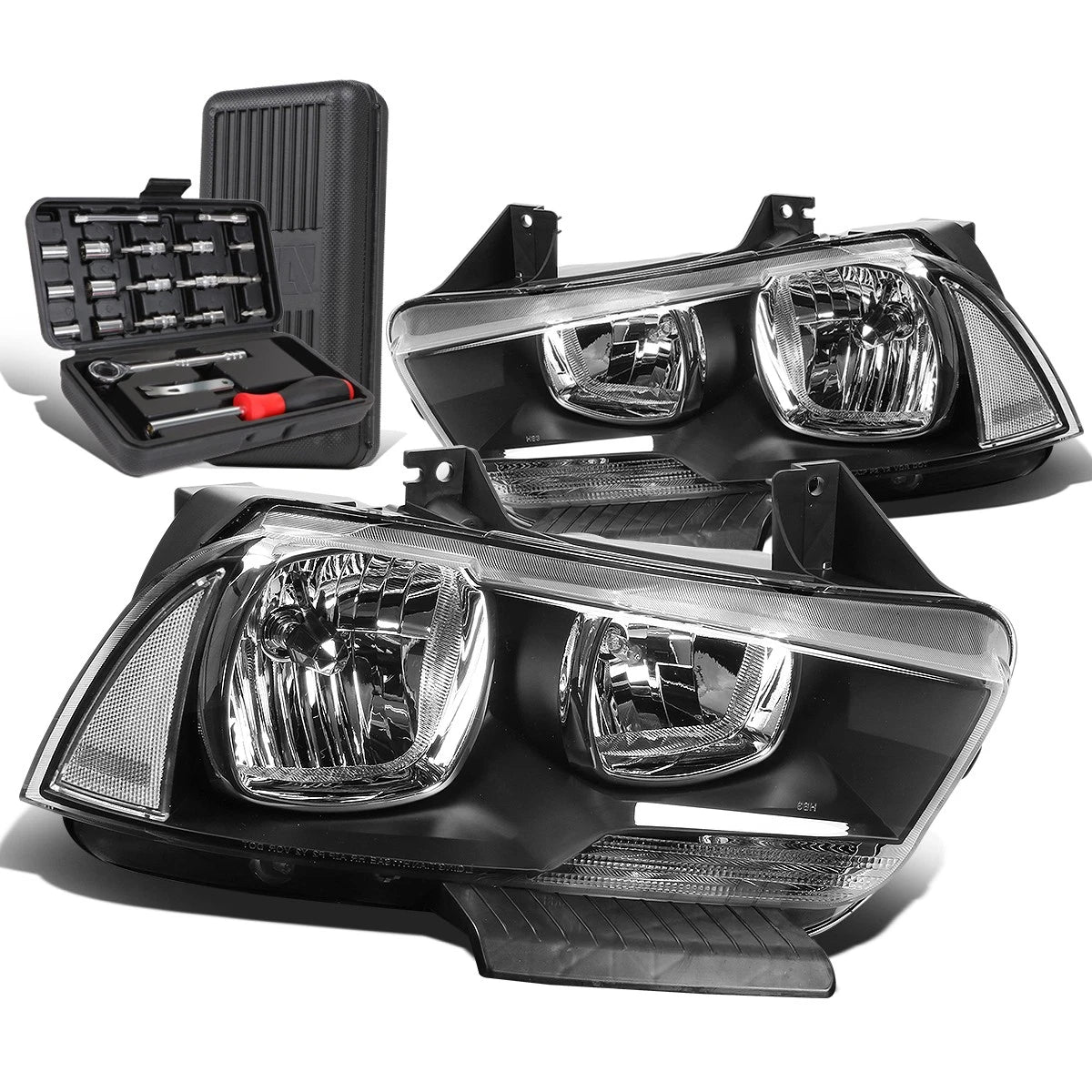 Pair of Headlights for Dodge Charger (2011–2014) - Black Housing, Clear Signal