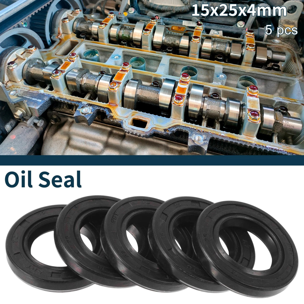 Set of 5 Oil Seal Rotary Shaft Seal NBR Rubber 15x25x4mm