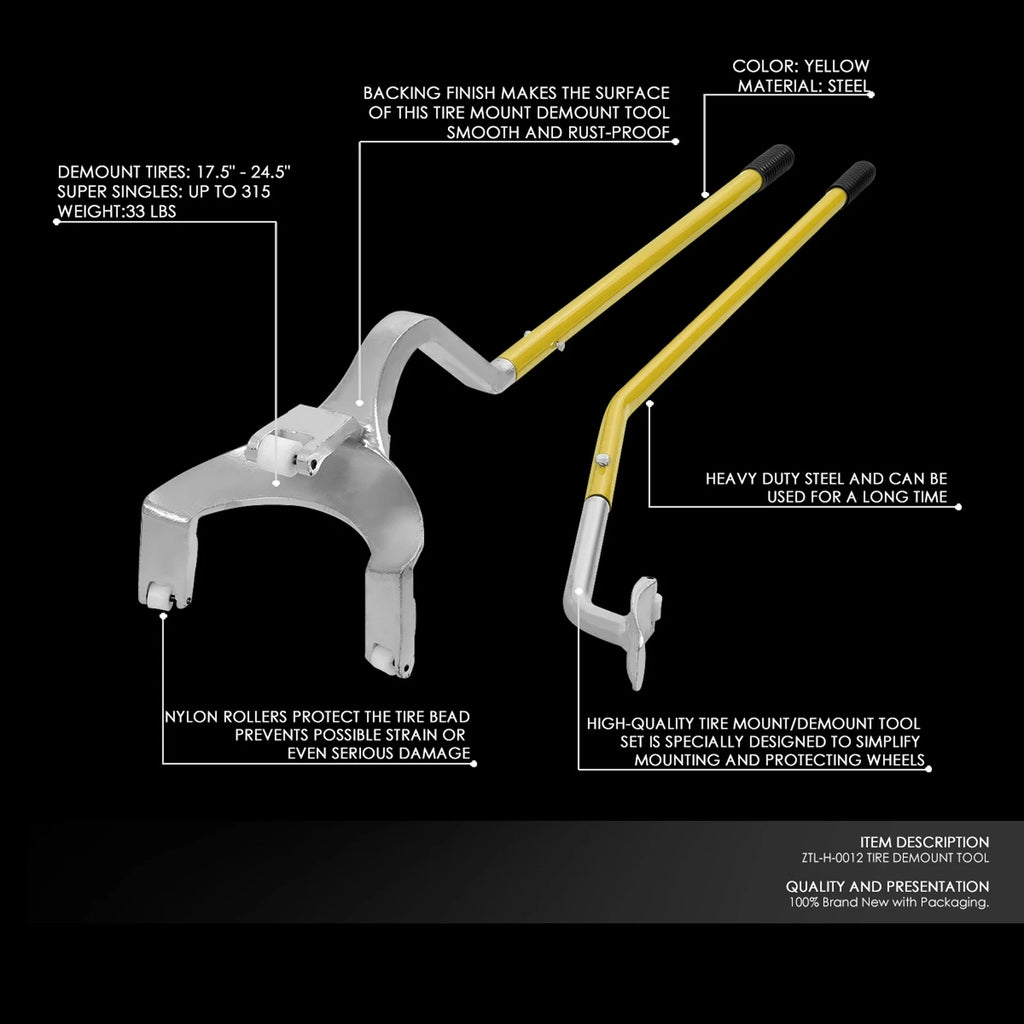 3Pcs Tire Changing Mount/Demount Tool for Vehicles (17.5"-24.5")