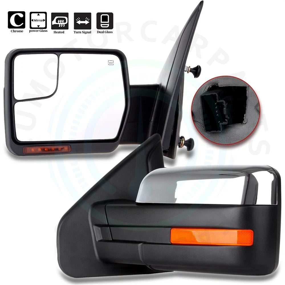 2X Power Heated Puddle Light Signal Tow Mirrors for Ford F150 (2004–2014)