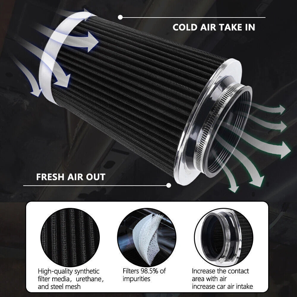 Universal Clamp On Cone Air Intake Filter 9" Tall 3" 3.5" 4" Inlet