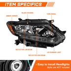 Right Side LED Headlight for Nissan Rogue (2014–2016) - Black Housing, Amber Corner