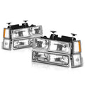 Headlight Lamps Chrome Housing Amber Corner for Chevy C/K Pickup Suburban (1994–1999)
