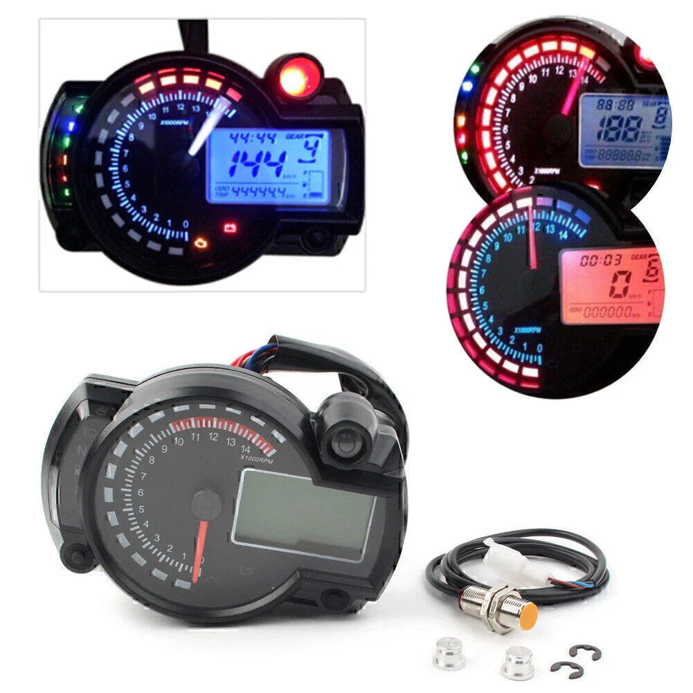 Universal LCD Digit Motorcycle Speedometer Tachometer Odometer 15000rpm