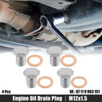 Set of 4 M12x1.5 Steel Engine Oil Drain Plug Screws with Gasket for BMW Mazda