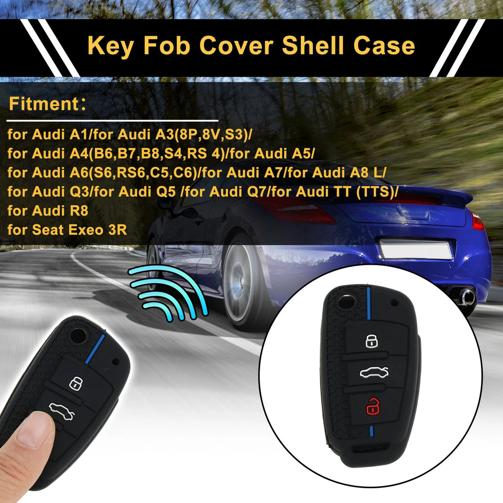 Silicone Car Key Case for Audi A1, A3 (8P, 8V, S3) - Black Blue