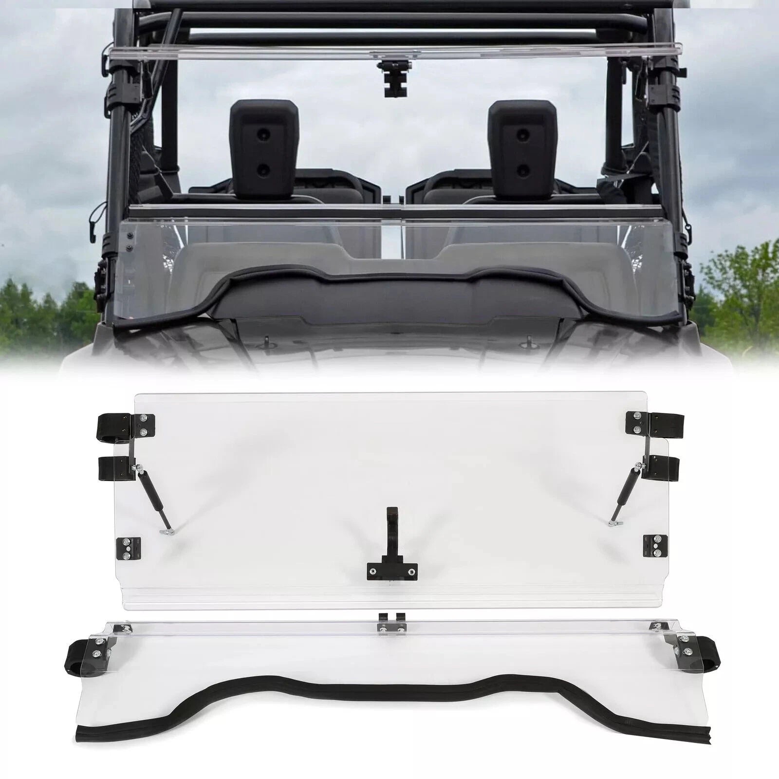 Clear Flip Front Windshield + Black Hard Top Roof for Honda Pioneer 700 (2014–2025)