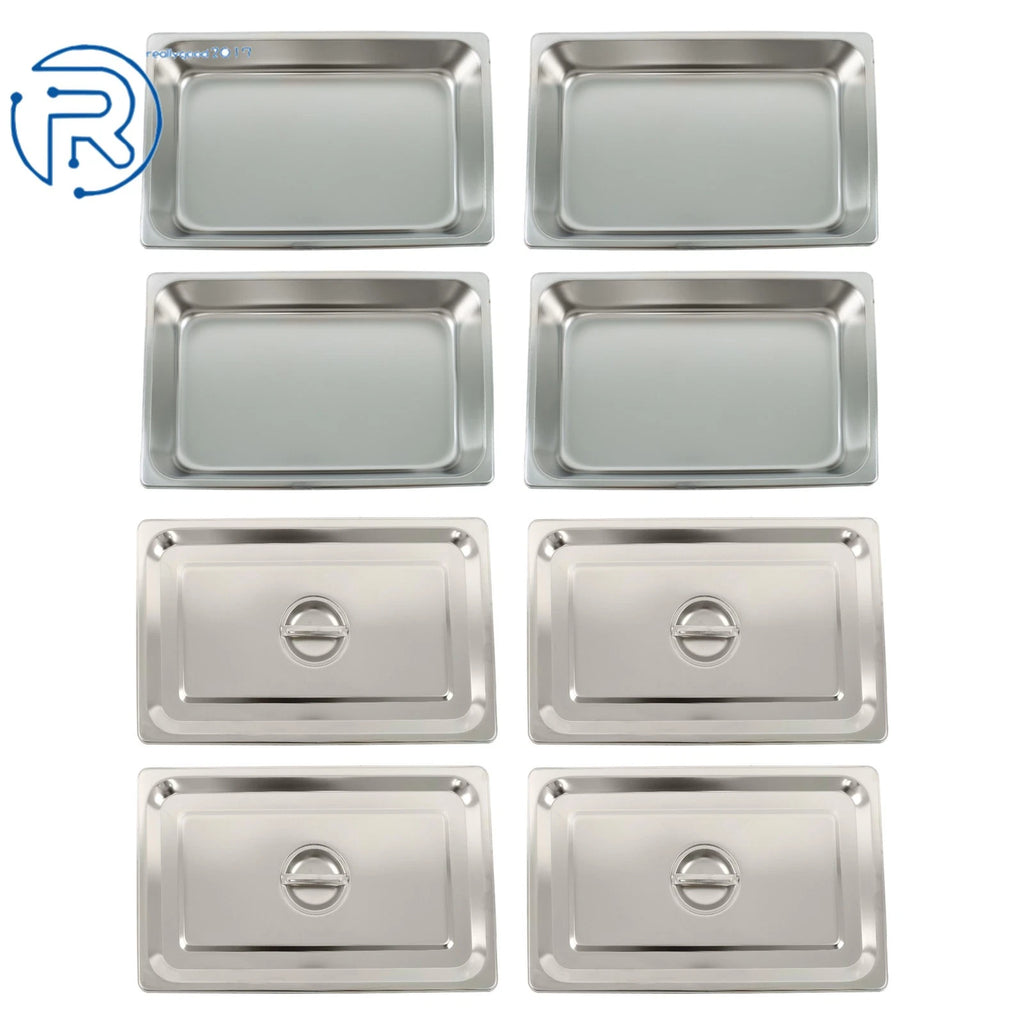 Set of 4 Full Size Hotel Pans 4" Deep with Lids Stainless Steel