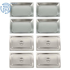 Set of 4 Full Size Hotel Pans 4" Deep with Lids Stainless Steel