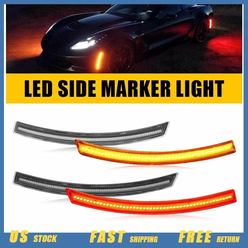 Set of 4 LED Front Rear Side Marker Lights for Chevy Corvette C7 (2014–2019)