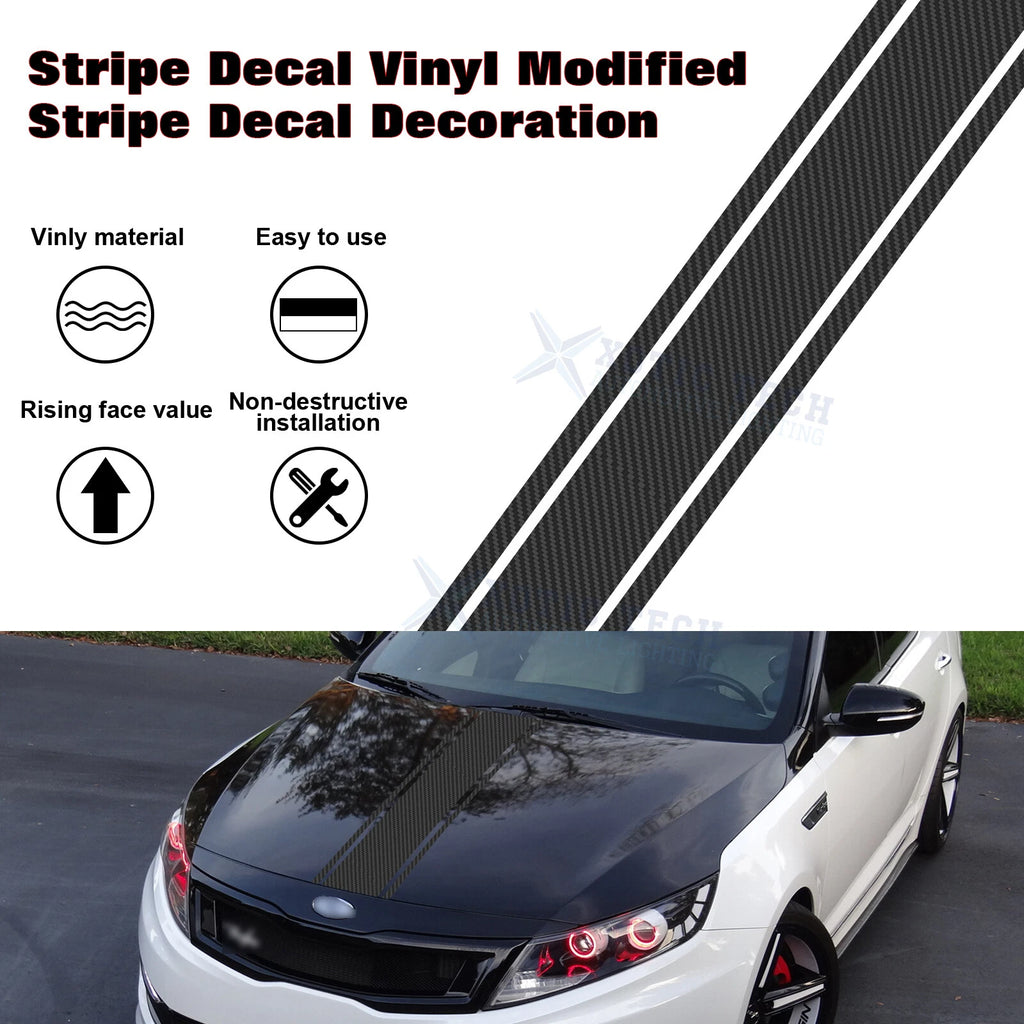 Carbon Fiber Texture Hood and Bumper Stripe Sticker Decal for Car (KK)