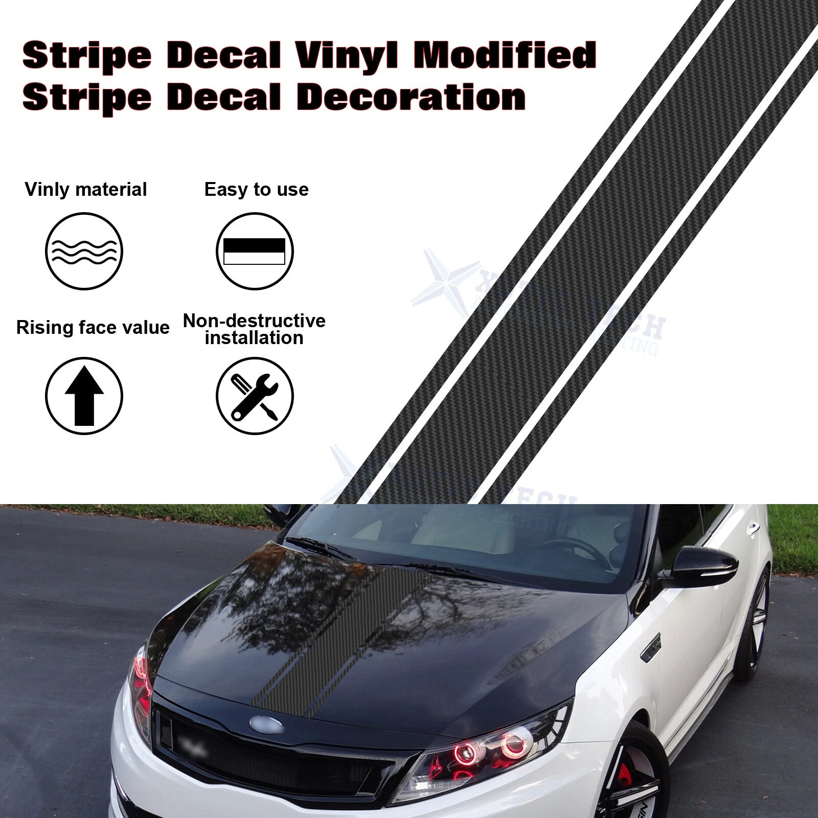Carbon Fiber Texture Hood and Bumper Stripe Sticker Decal for Car (KK)