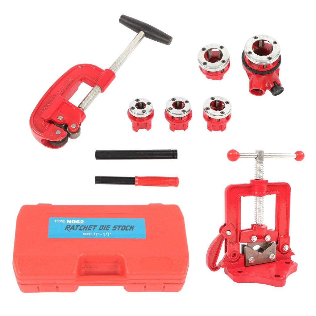 Pipe Threader Ratchet Tool with 5 Dies for Automotive Use