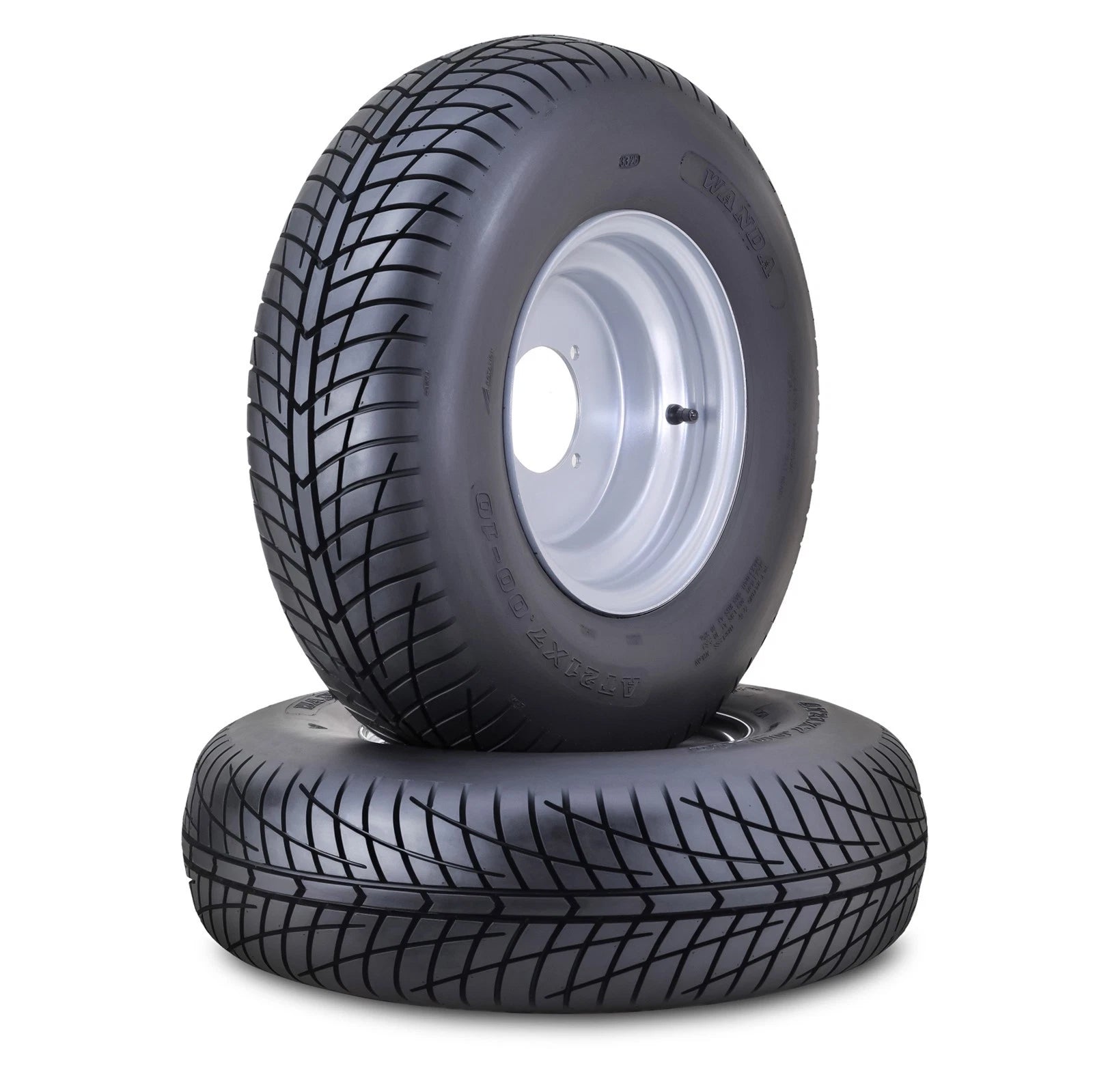 2 Wanda ATV Tire Assembly 21x7x10 4/110mm PCD 2+3 Silver Wheel (10070)