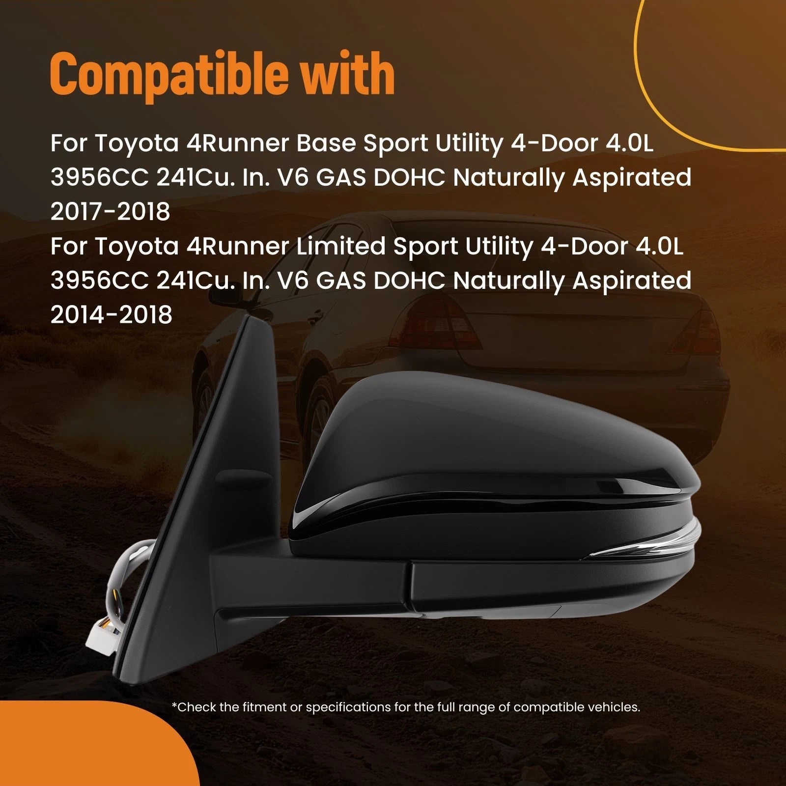 Heated Left Side Mirror for Toyota 4Runner (2017–2018) Power Signal