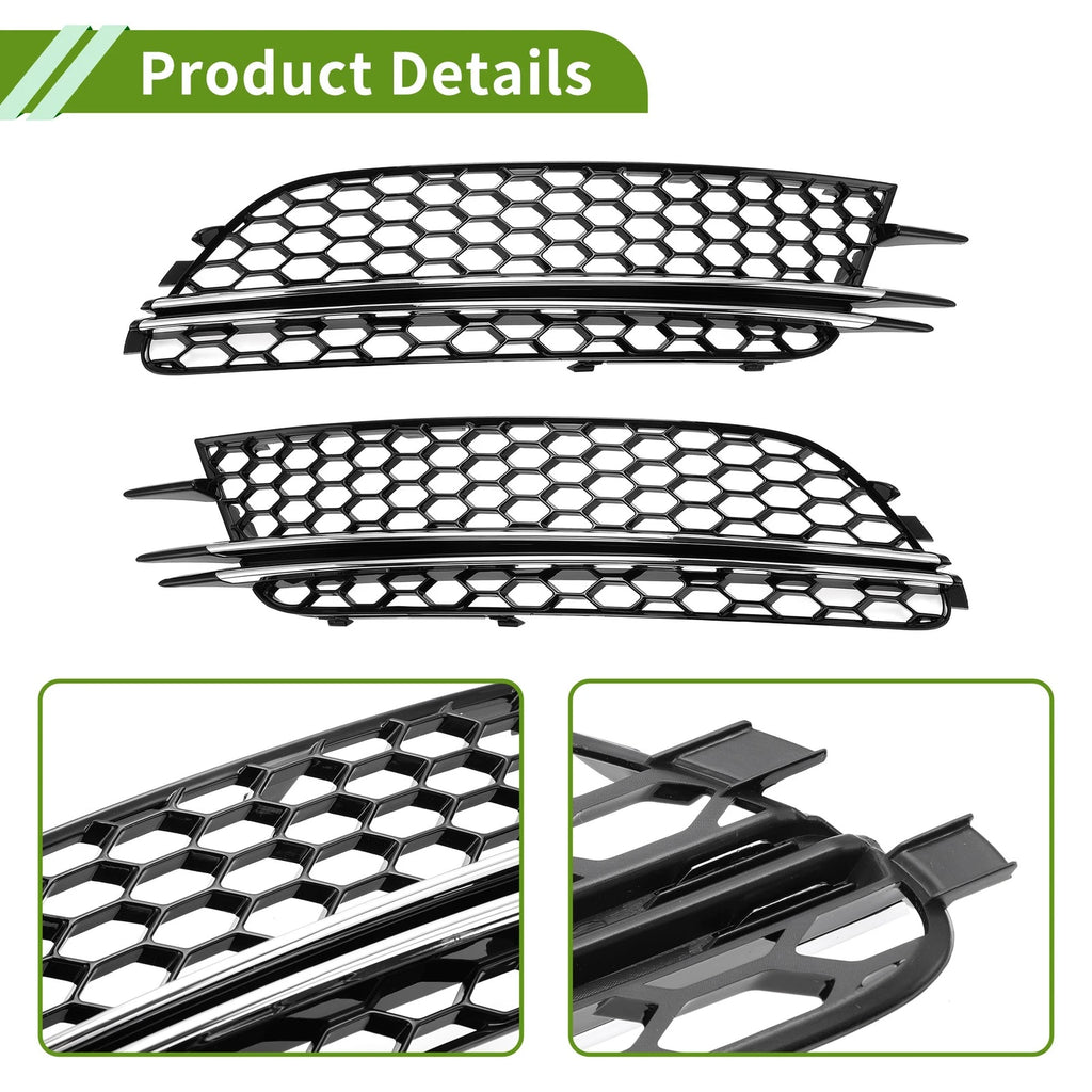 1 Pair Fog Light Grills for Audi A6 C7 (2012–2018) Black Silver Honeycomb