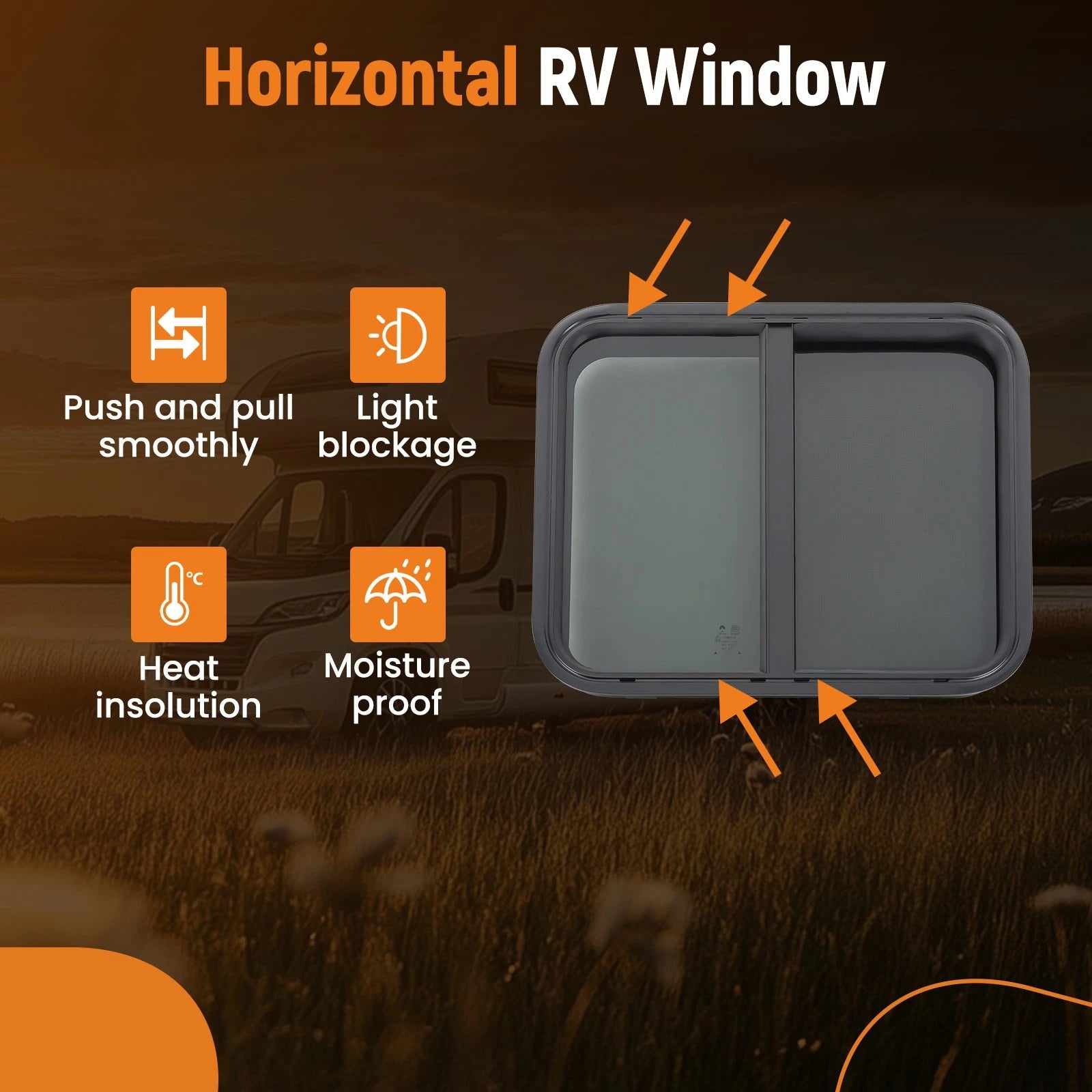 24 Inch RV Push Horizontal Window for Camper Trailer Food Truck