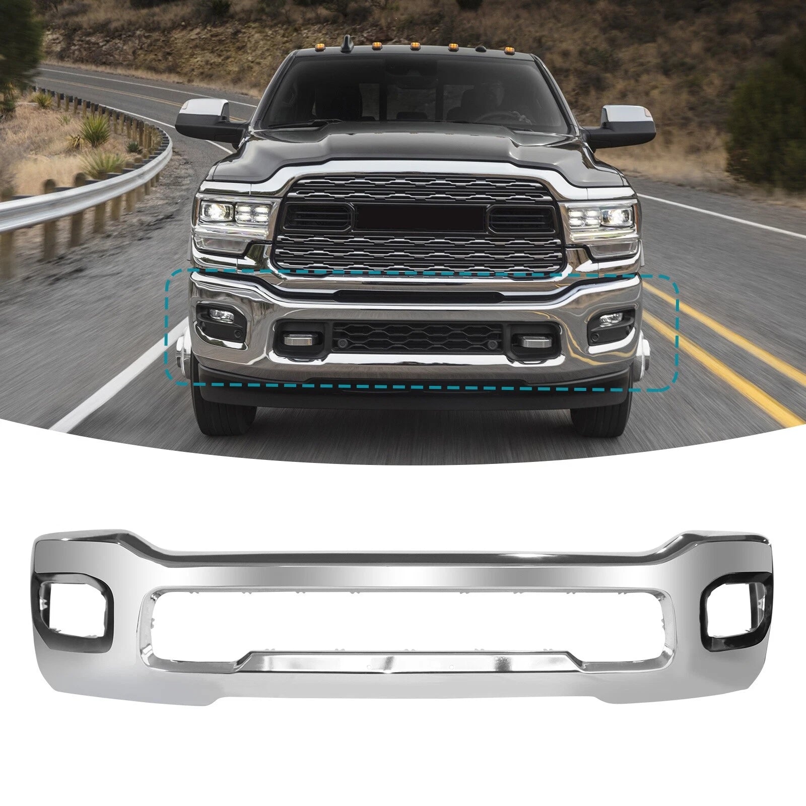 Chrome Steel Front Bumper for Dodge Ram 2500 3500 (2019–2023)