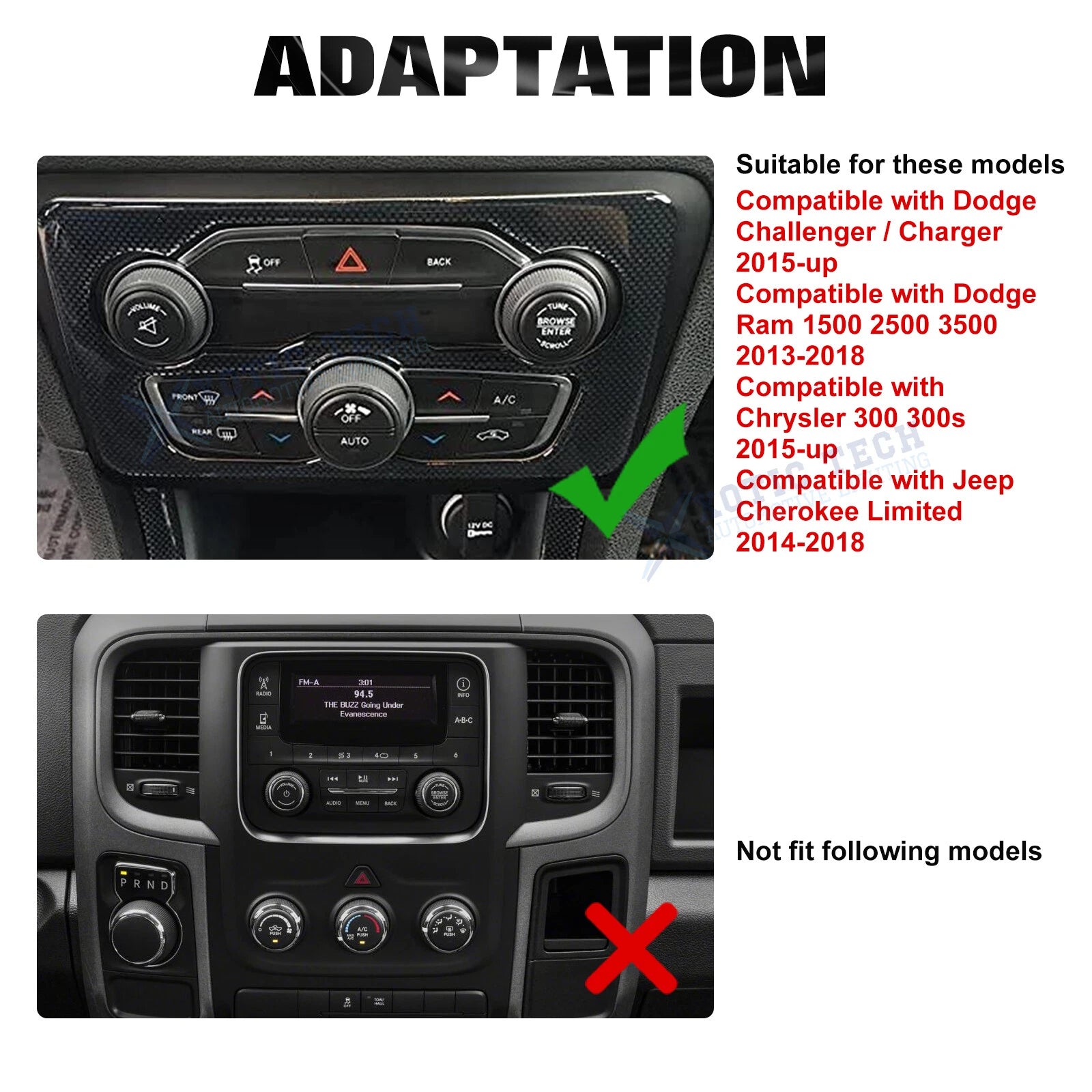 Red Power Ignition Switch Button AC Volume Knob Cover for Dodge Challenger (2015-2024)