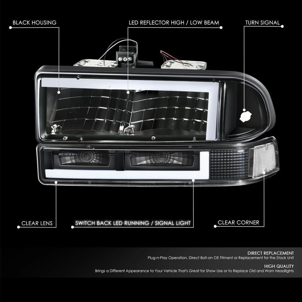 L-Shape LED DRL Switchback Headlights for Chevy Blazer/S10 (1998–2004)