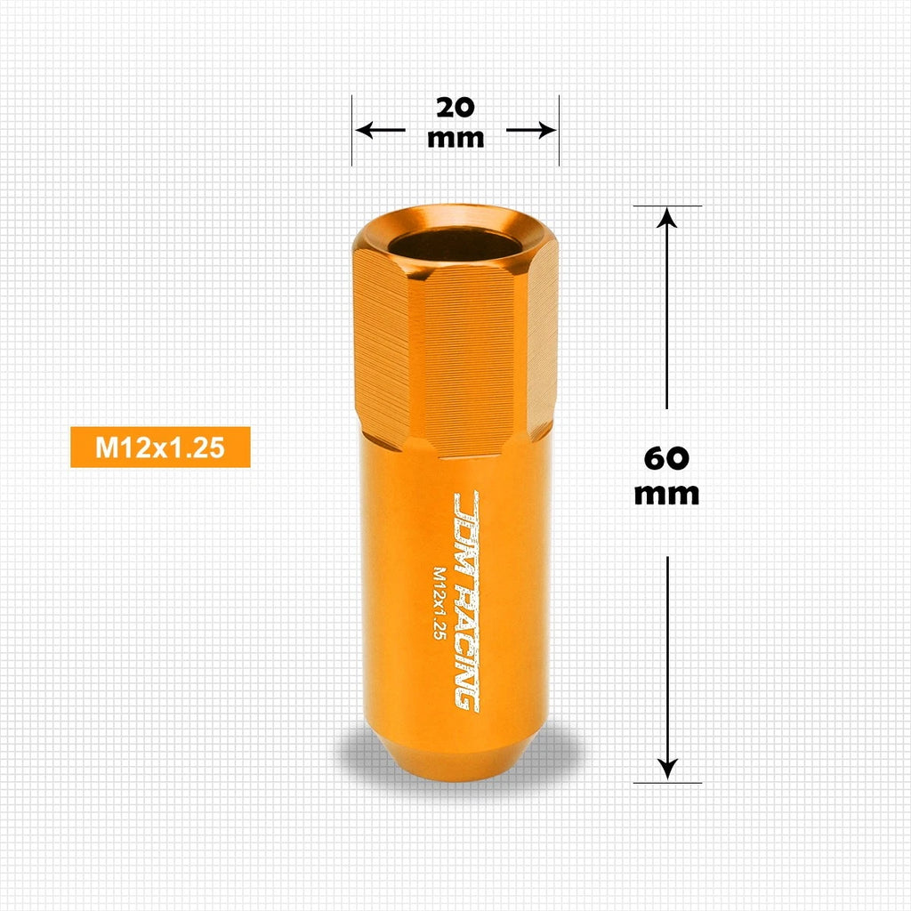Set of 20 M12X1.25 Orange JDM Open End Aluminum Lug Nuts with Spline Locks