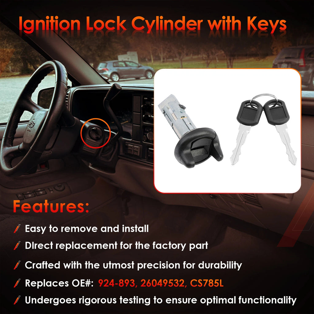 Ignition Switch Lock Cylinder w/ Keys for Chevy GMC C/K 1500-3500 (1998–2000)