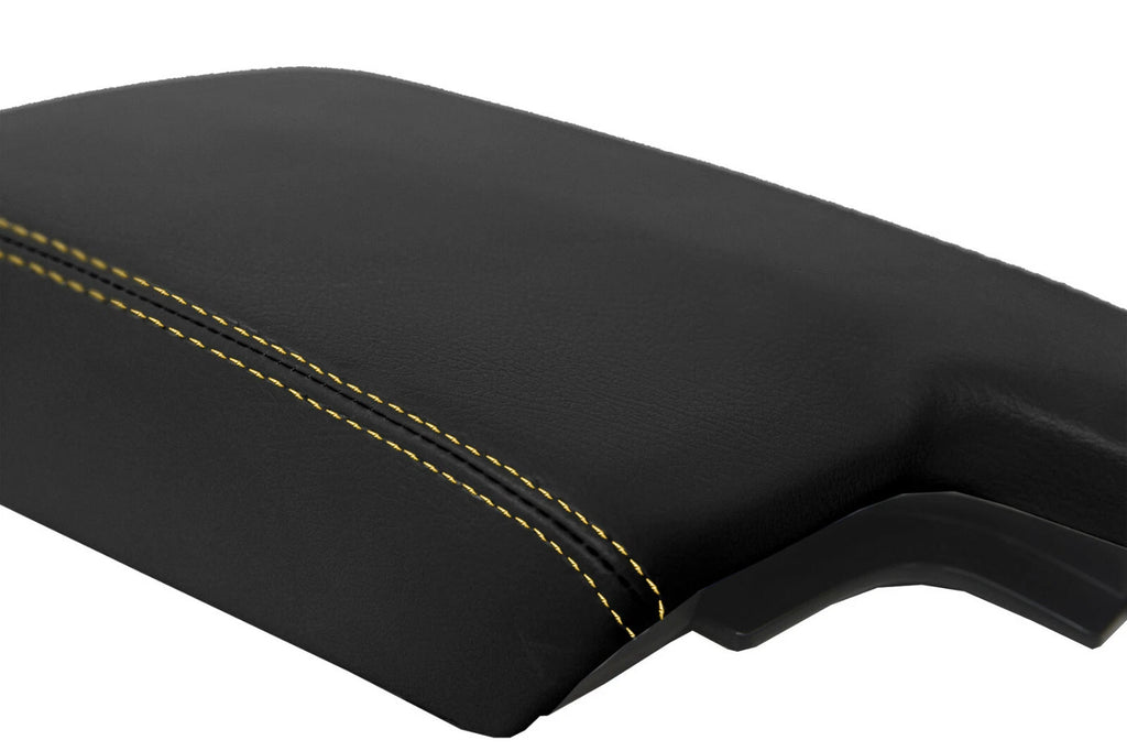 Leather Console Armrest Cover for Subaru Crosstrek (2018–2020) Black Yellow Stitch