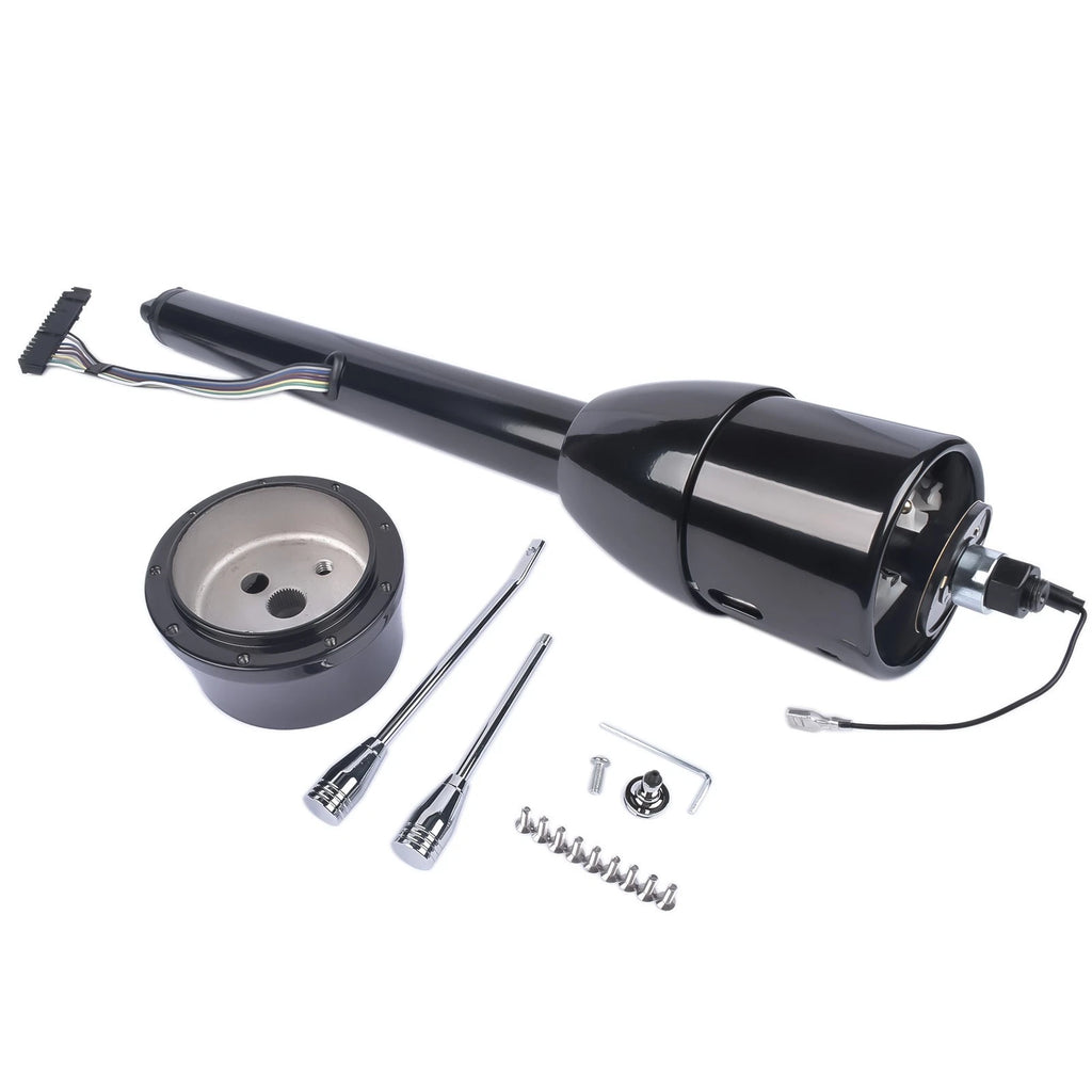 28" Black Stainless Tilt Steering Column for Universal Fit (No Key, Manual Floor Shift)