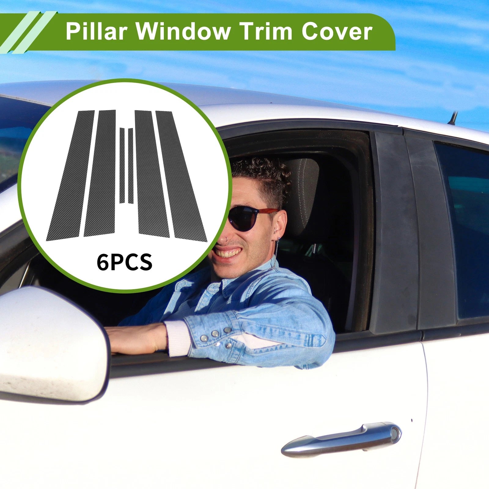 6 Pcs Pillar Window Trim for Dodge Charger (2011–2021) Carbon Fiber Black