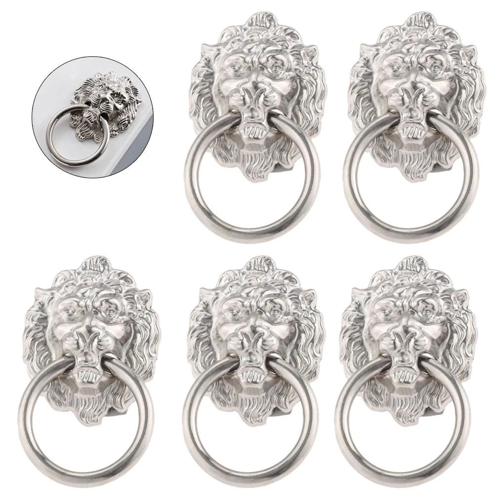 5Pcs Silver Lion Head Door Pull Handle for Cabinet Drawer (Universal)