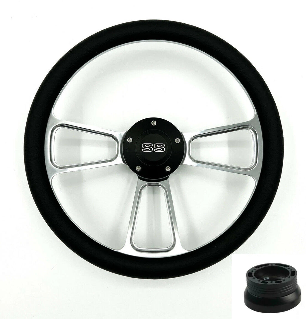 Polished Leather Steering Wheel Black Horn for 1974–1994 Chevy Truck