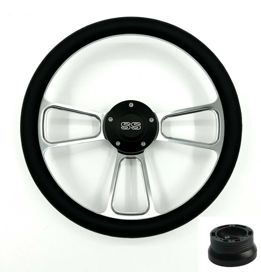 Polished Leather Steering Wheel Black Horn for 1974–1994 Chevy Truck