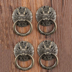 Set of 4 Antique Bronze Dragon Head Cabinet Knobs for Furniture