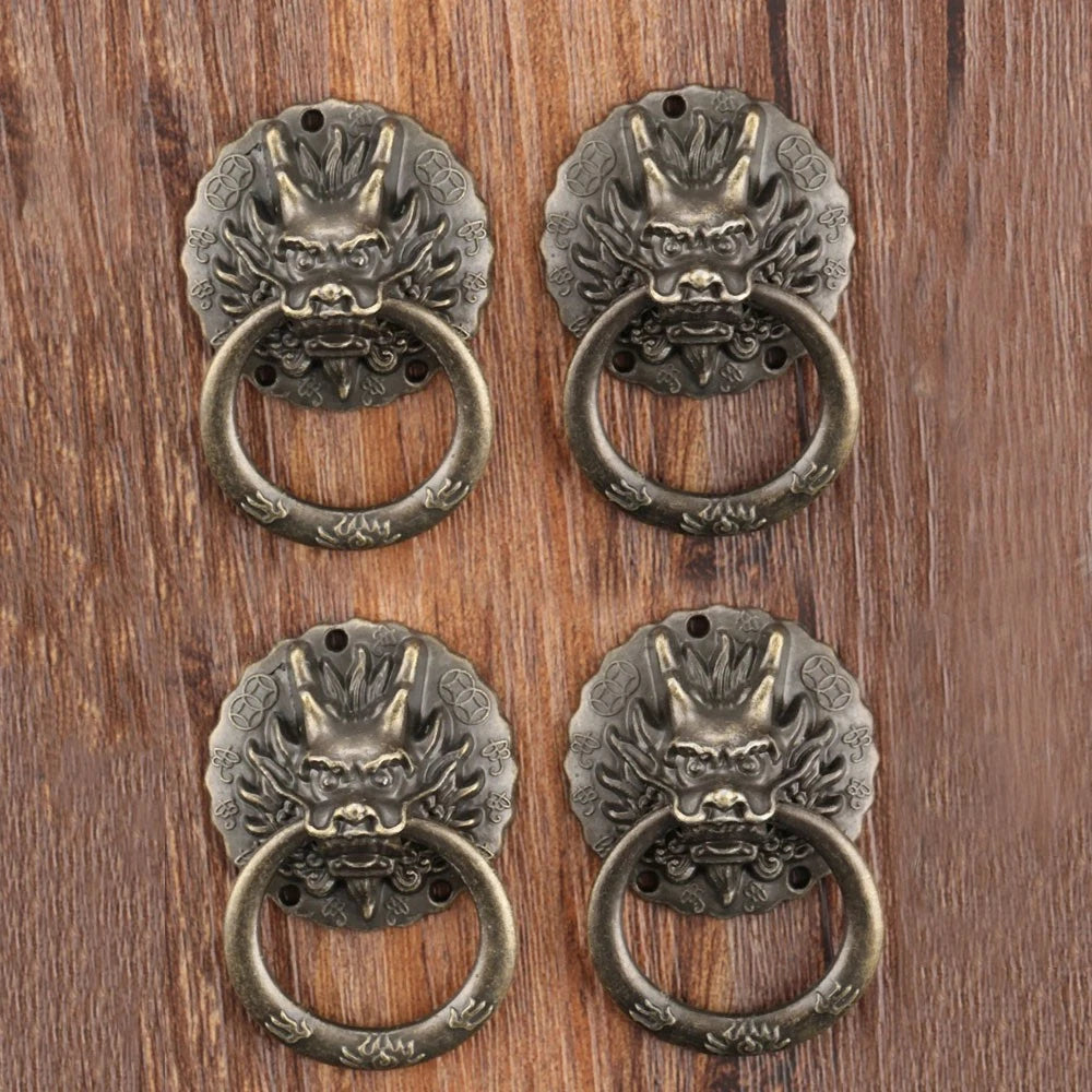 Set of 4 Antique Bronze Dragon Head Cabinet Knobs for Furniture