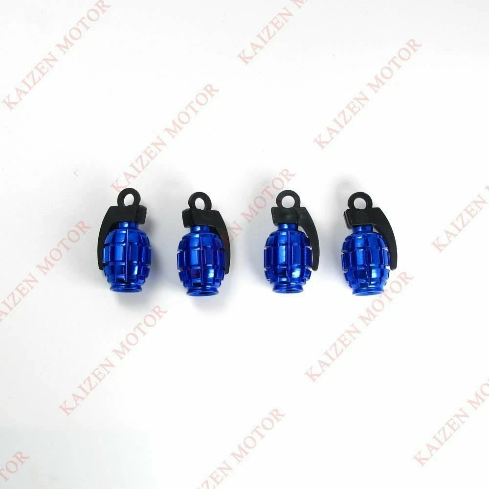 4PCS Blue Grenade Tire Valve Stem Caps for Universal Wheel (Universal)