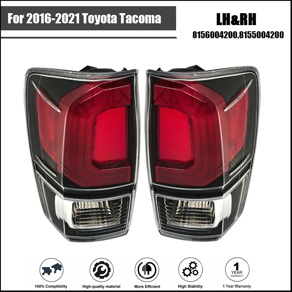 Set of 2 Halogen Red Clear Tail Light Assemblies for Toyota Tacoma (2016â2021)