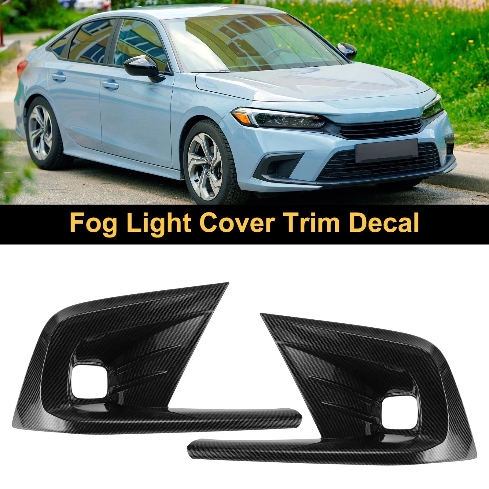 Set of 2 Fog Light Cover Trim for Honda Civic (2022–2023) Carbon Fiber Black
