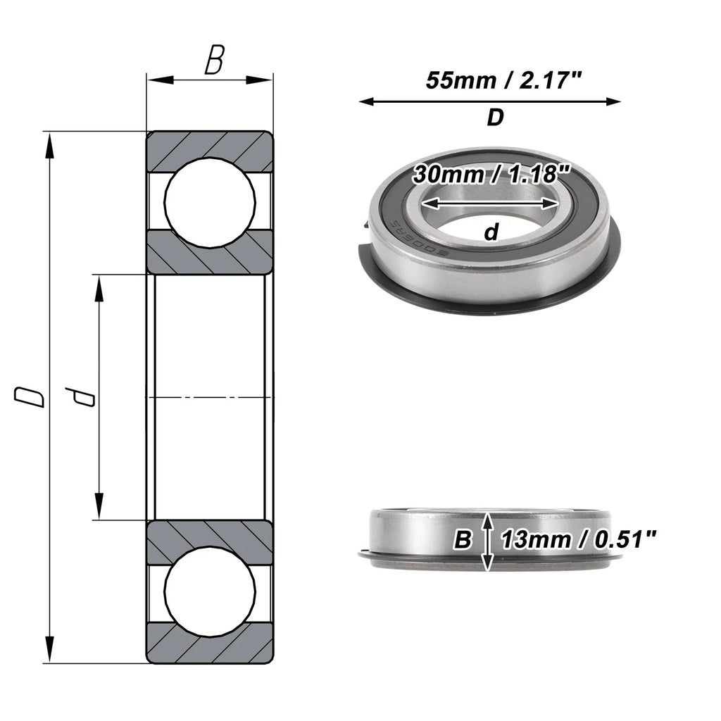 1 Pc 6006NR2RS Deep Groove Ball Bearing for Scooter Skateboard Wheel (30x55x13mm)